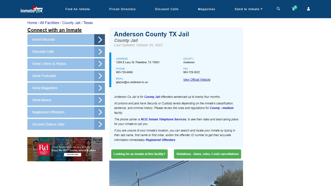 Anderson County TX Jail - Inmate Locator - Palestine, TX